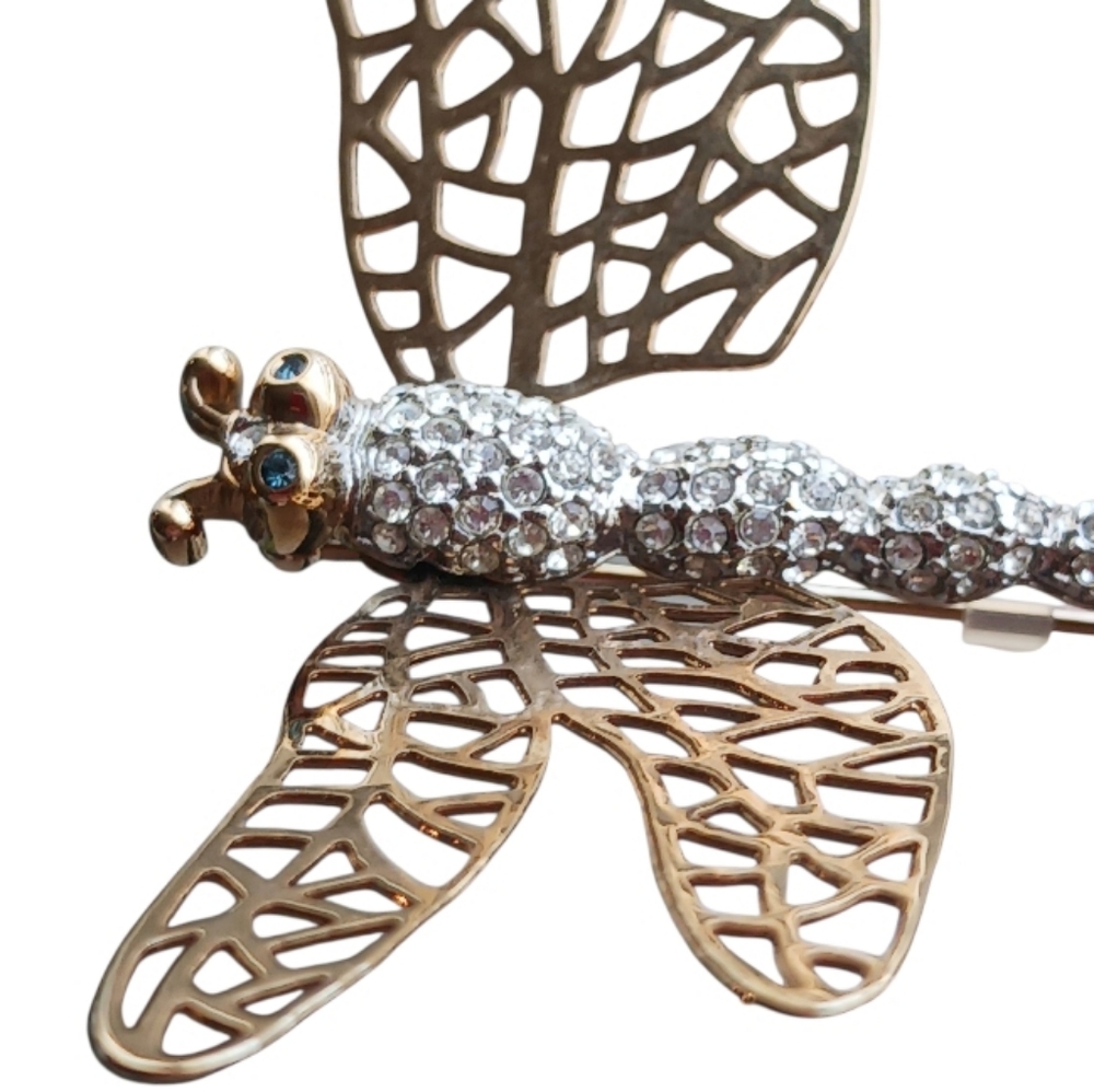 Carolee Vintage Dragonfly Brooch Pave Crystal En Tremblant Articulated Wings - Picture 4 of 10